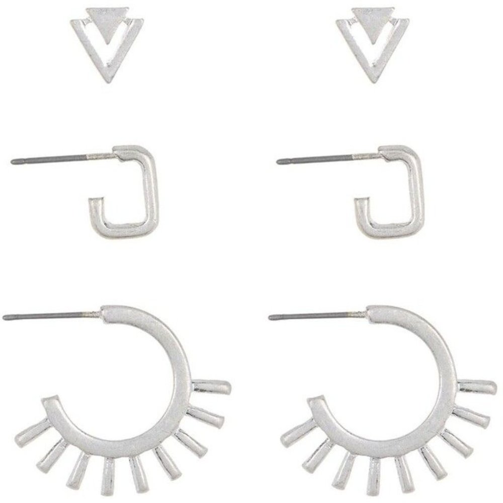 NEW Nordstrom Area Stars Geometric Earrings Set of 3 Silver Brass 14k Plate
